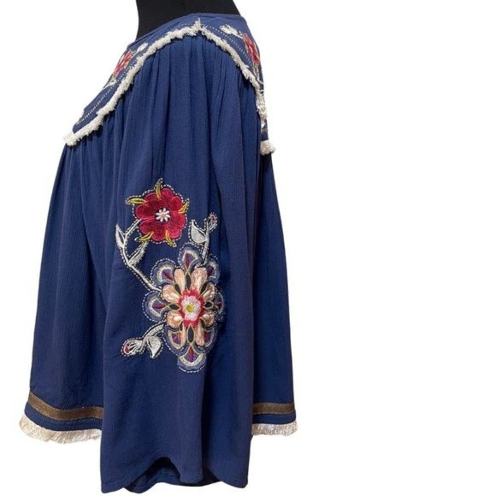 Women's Embroidered Blouse Blue Frayed X-Small - Picture 2 of 13